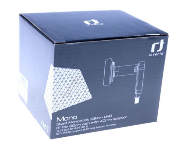 IDLM-QDM410-MNOO6-8PX 6045 QUAD MONOBLOCK 23MM LNB ,  6° VOOR 80CM SCHOTEL MET 40MM ADAPTER 13,0°E (ZAT A)    19,2°E (ZAT B)