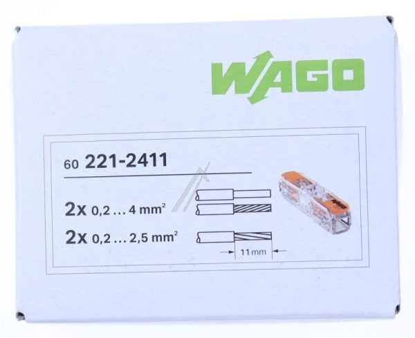 WAGO 221-2411 DOORVOERCONNECTOR MET HEVEL,  VOOR ALLE SOORTEN GELEIDERS,  MAX. 4 MM²,  2-DRAADS,  60 STUKS