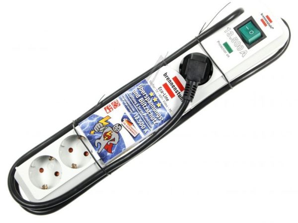 ECO-LINE 13.500A 1159750015 TAFELCONTACTDOOS 6-VOUD    OVERSP. BEVEILIGING GRIJS 1,5MTR