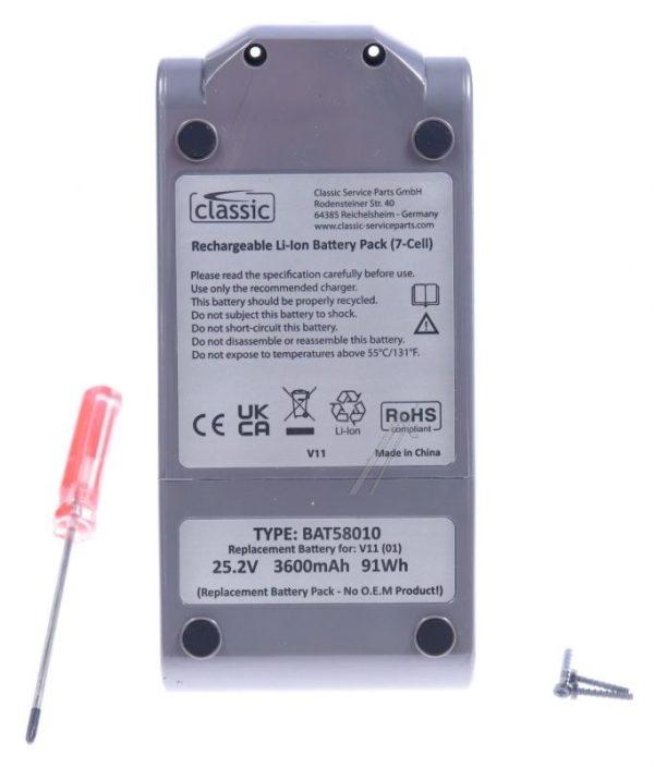 25,2V-3600MAH BAT58010 ACCU ALTERNATIEF VOOR DYSON V11, (970145-04 EN 970145-02),  MET SCHROEFBEVESTIGING