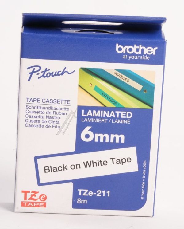 TZE-211 INKTLINT ZWART OP WIT 6MM/ 8M VOOR BROTHER