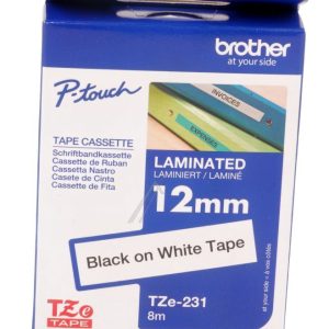 TZE-231 TAPE-CASSETTE,  ZWART OP WIT,  12MM /  8MTR.