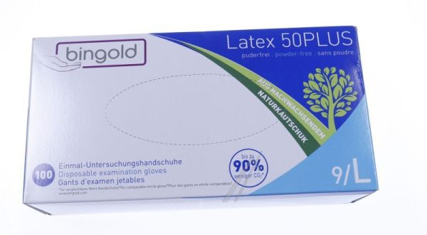 604219 WEGWERPHANDSCHOENEN LATEX 50PLUS,  POEDERVRIJ,  MAAT 9/ L,  NATUREL,  100 ST