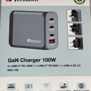 GNC-100 32202 GAN LADER 100W 3X USB-C,  1X USB-A,  PD,  QC,  PPS,  EU/ UK/ US
